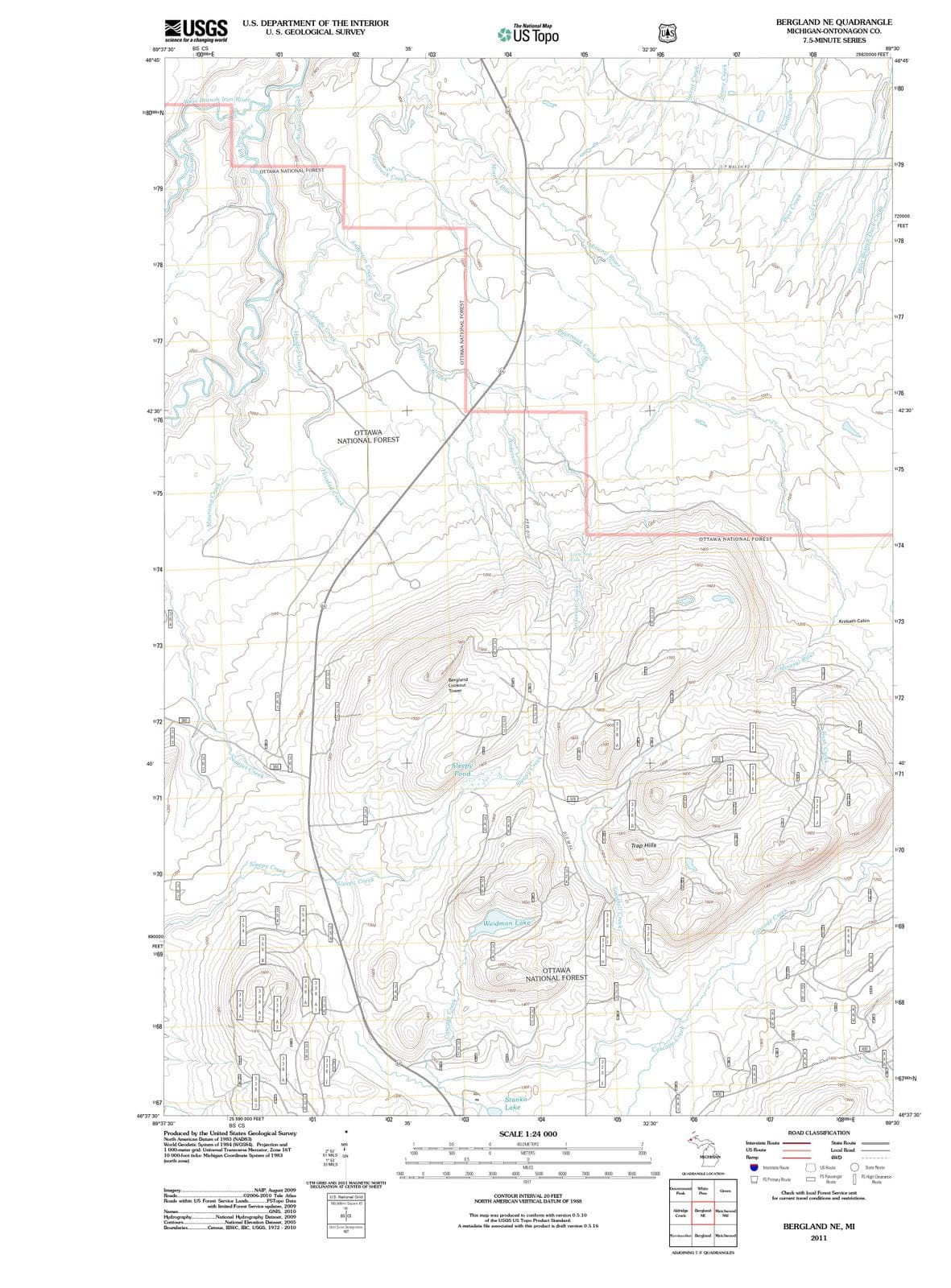 2011 Bergland, MI - Michigan - USGS Topographic Map