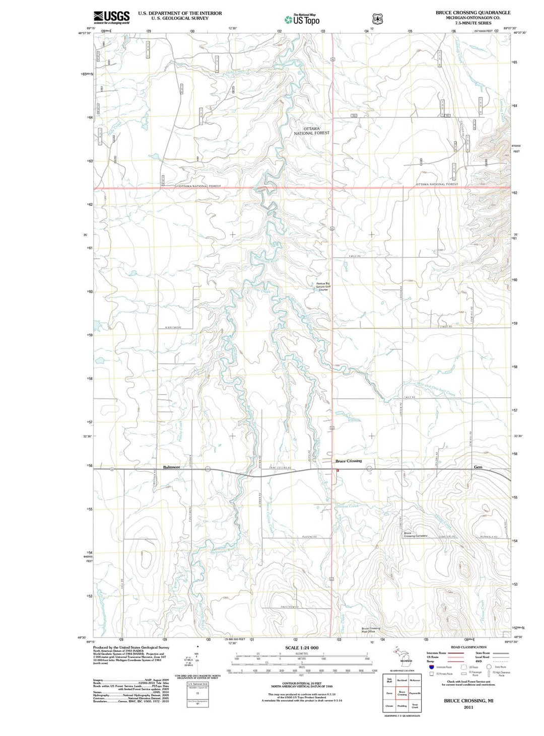 2011 Bruce Crossing, MI - Michigan - USGS Topographic Map