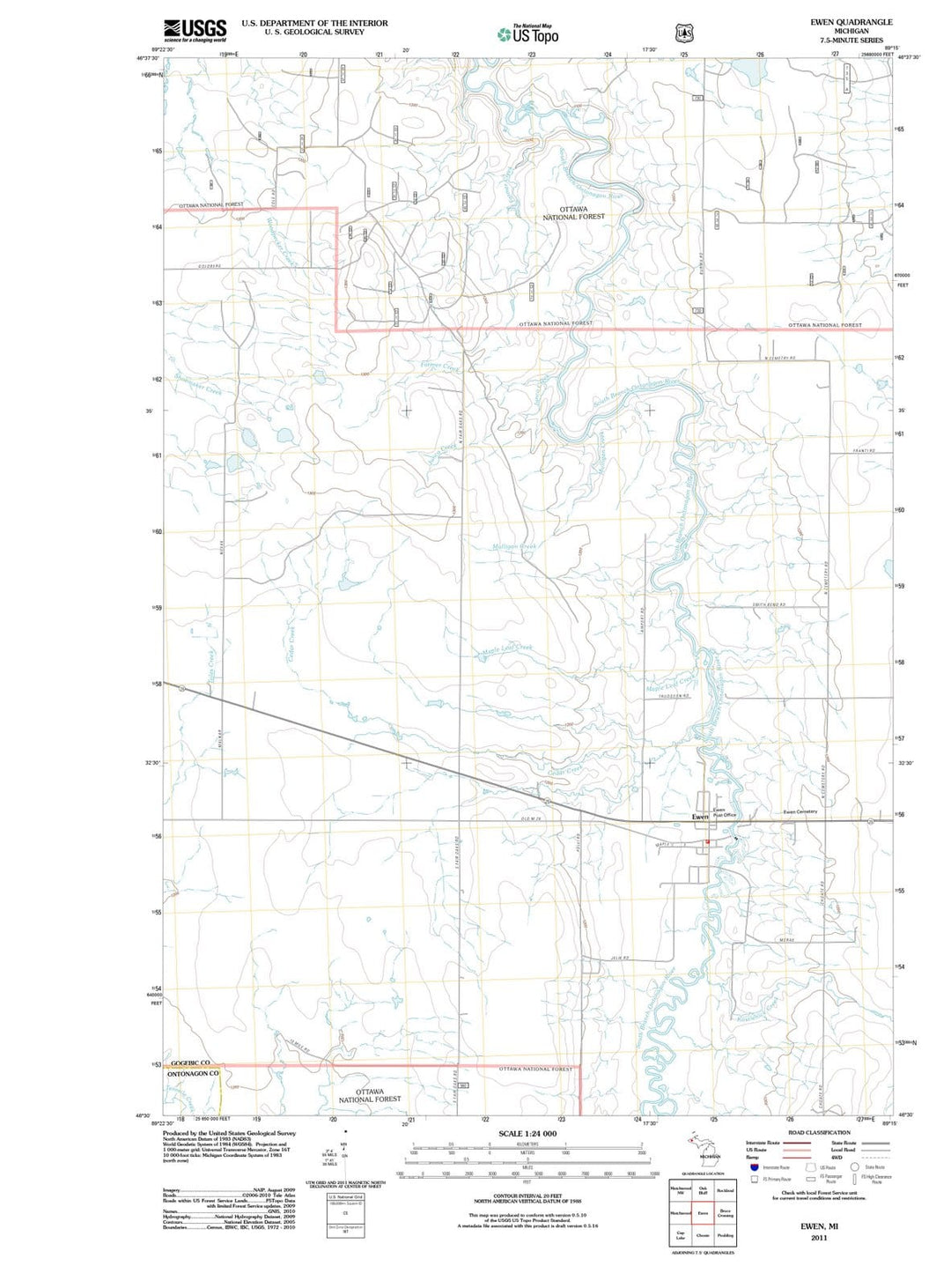 2011 Ewen, MI - Michigan - USGS Topographic Map