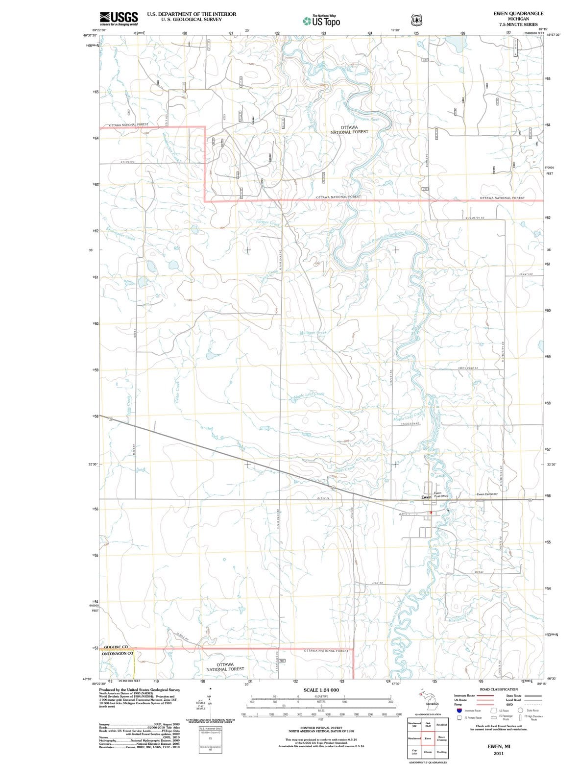 2011 Ewen, MI - Michigan - USGS Topographic Map