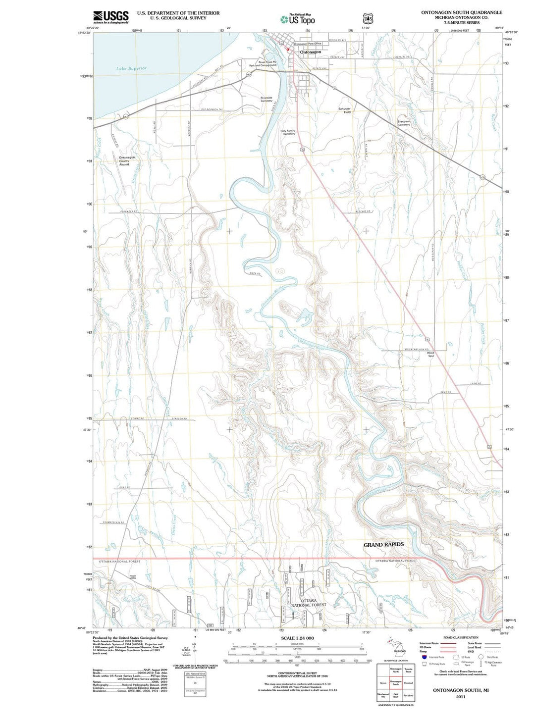 2011 Ontonagon South, MI - Michigan - USGS Topographic Map
