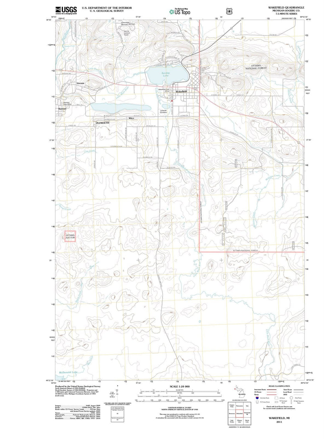 2011 Wakefield, MI - Michigan - USGS Topographic Map