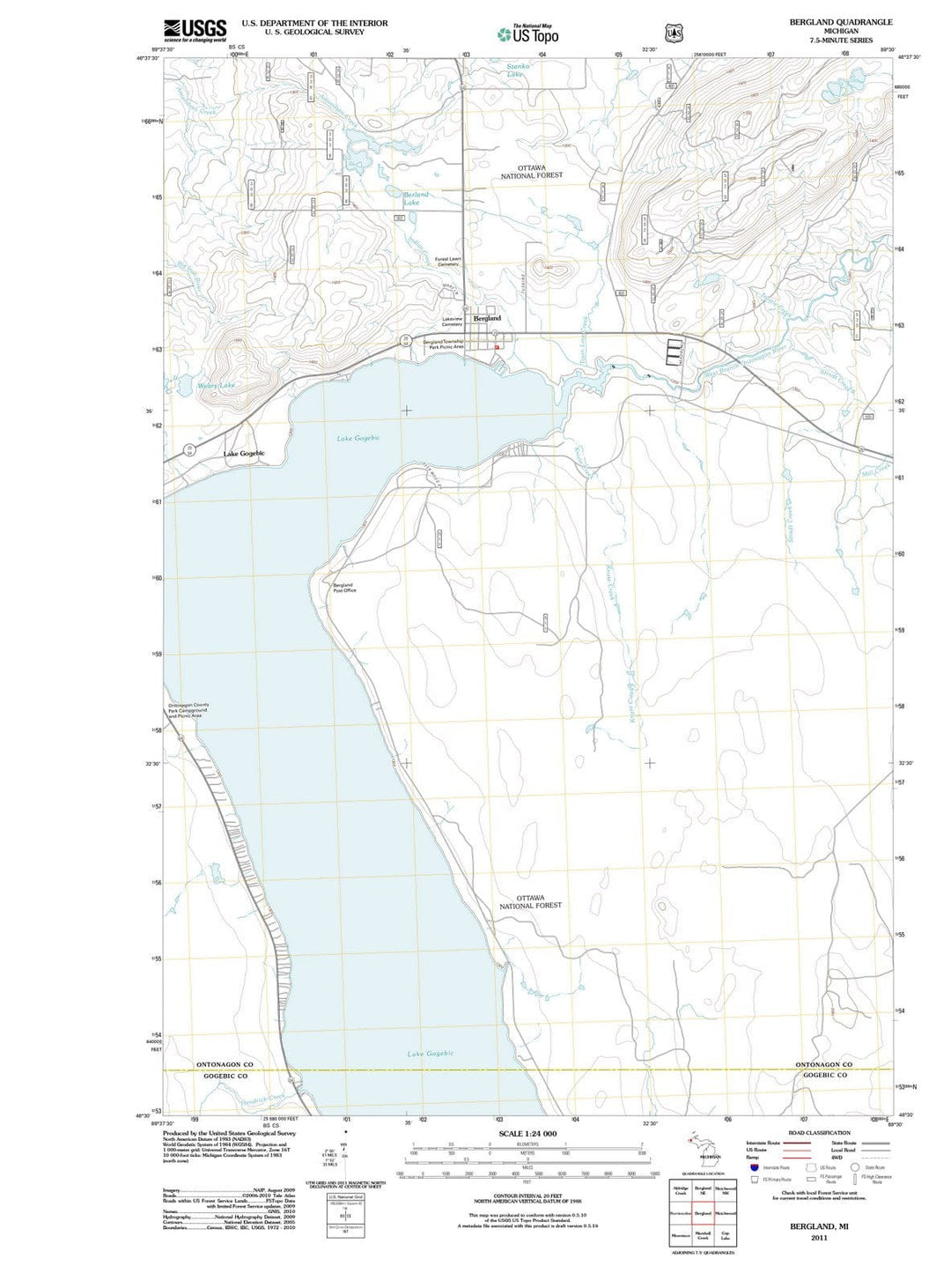 2011 Bergland, MI - Michigan - USGS Topographic Map v2