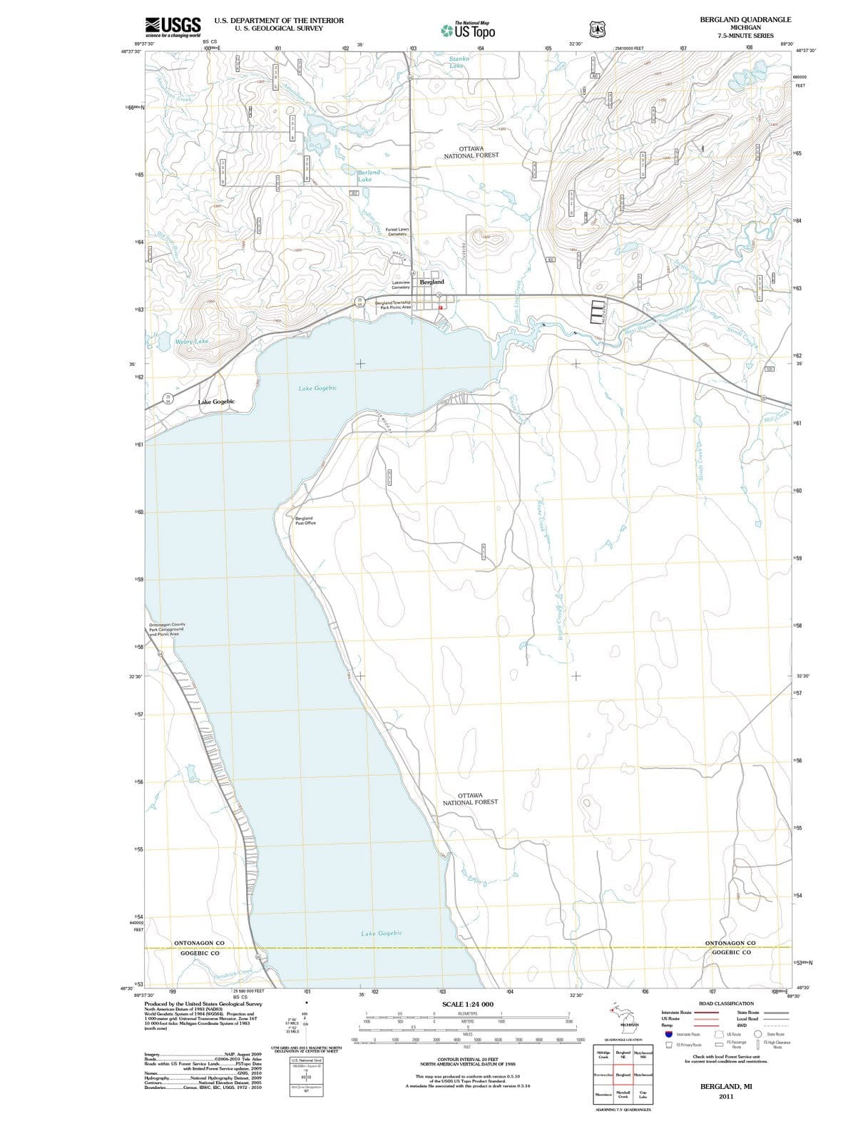 2011 Bergland, MI - Michigan - USGS Topographic Map v2