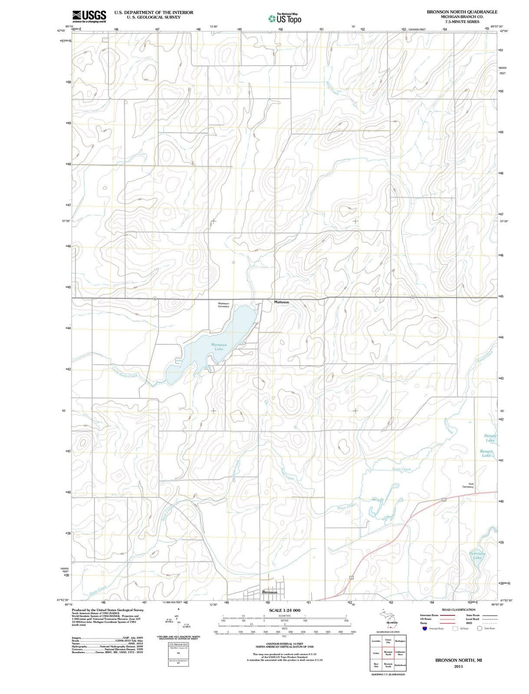 2011 Bronson North, MI - Michigan - USGS Topographic Map