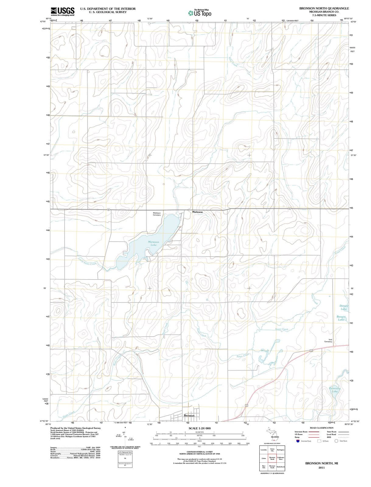 2011 Bronson North, MI - Michigan - USGS Topographic Map