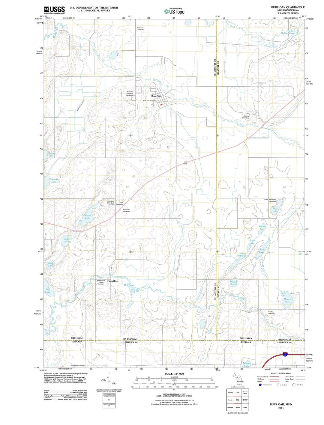 2011 Burr Oak, MI - Michigan - USGS Topographic Map