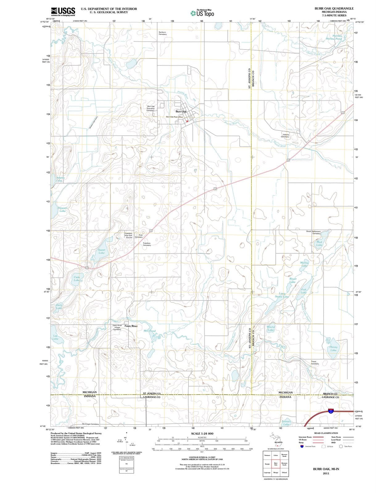 2011 Burr Oak, MI - Michigan - USGS Topographic Map