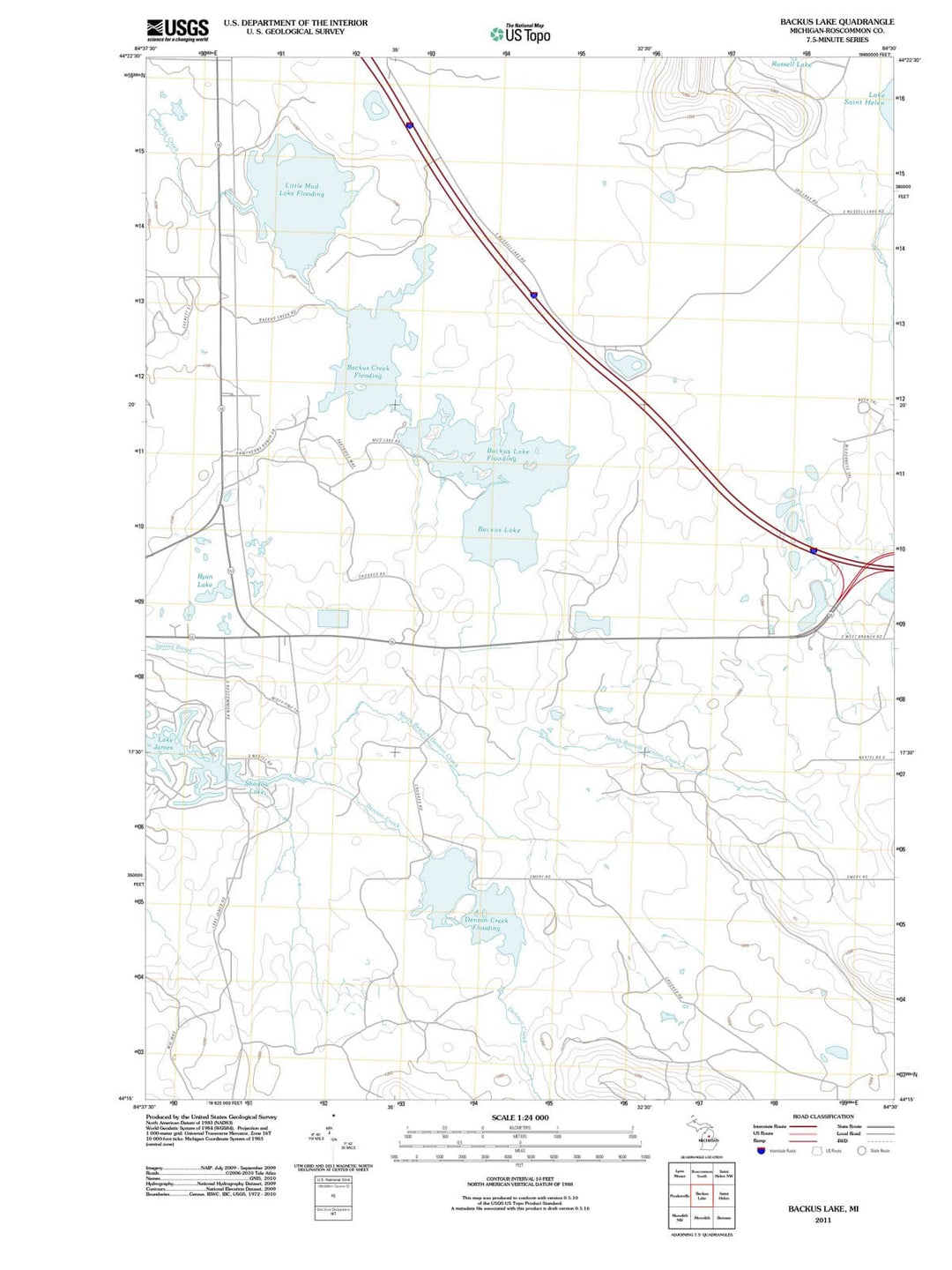 2011 Backus Lake, MI - Michigan - USGS Topographic Map