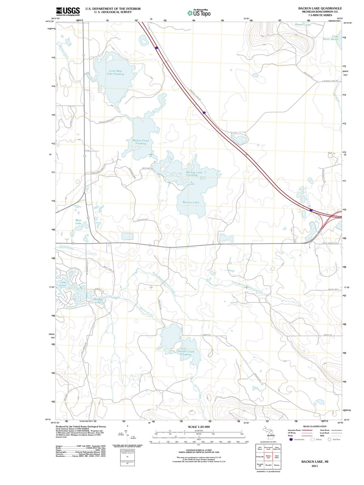 2011 Backus Lake, MI - Michigan - USGS Topographic Map