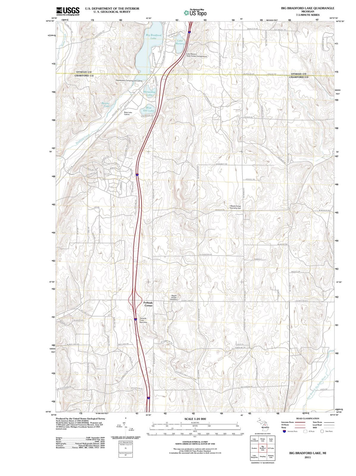 2011 Big Bradford Lake, MI - Michigan - USGS Topographic Map