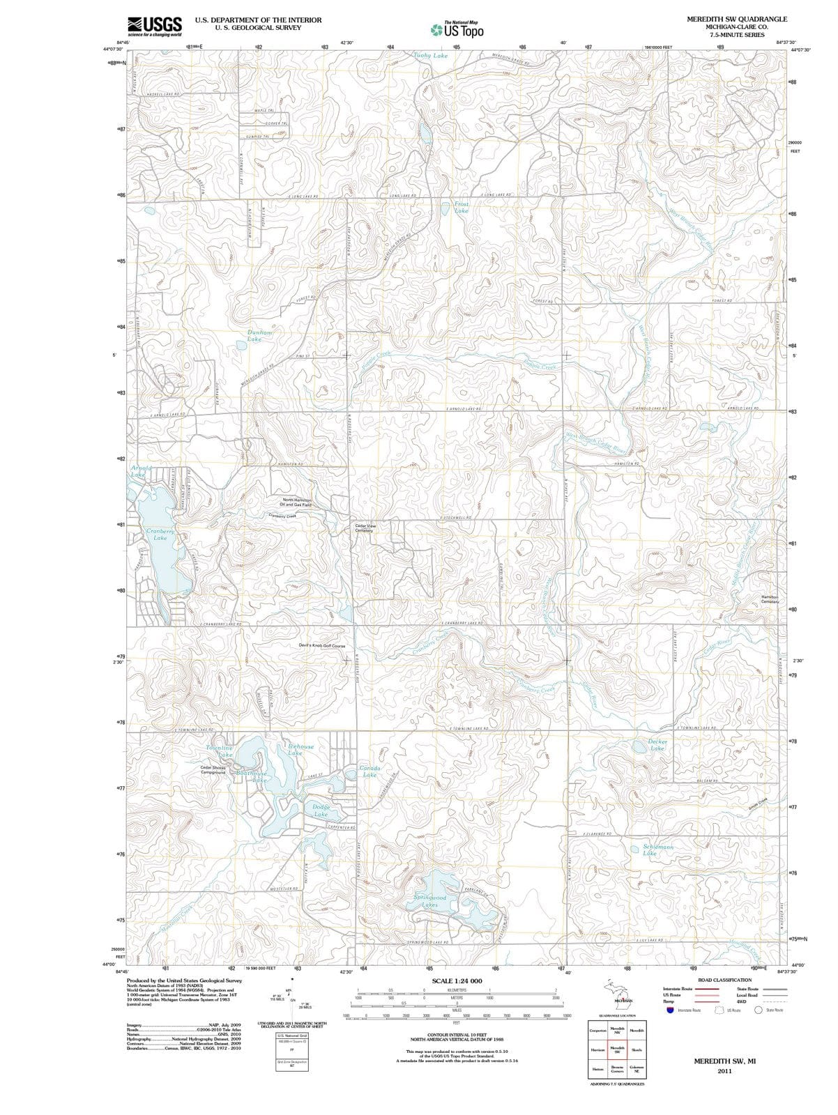 2011 Meredith, MI - Michigan - USGS Topographic Map