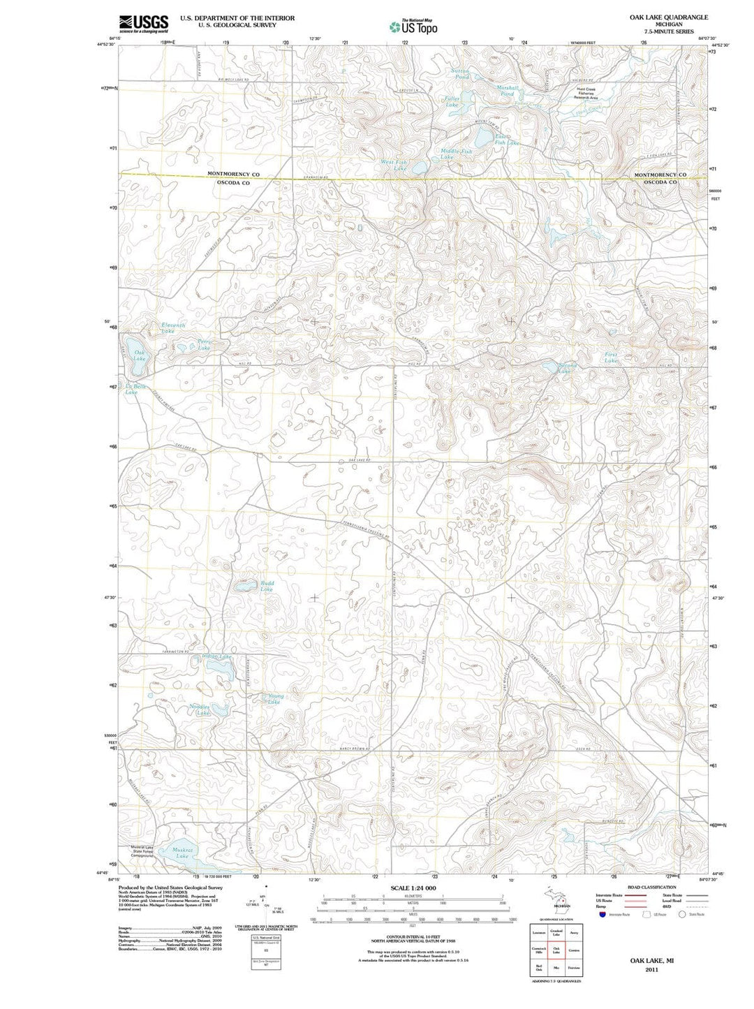 2011 Oak Lake, MI - Michigan - USGS Topographic Map