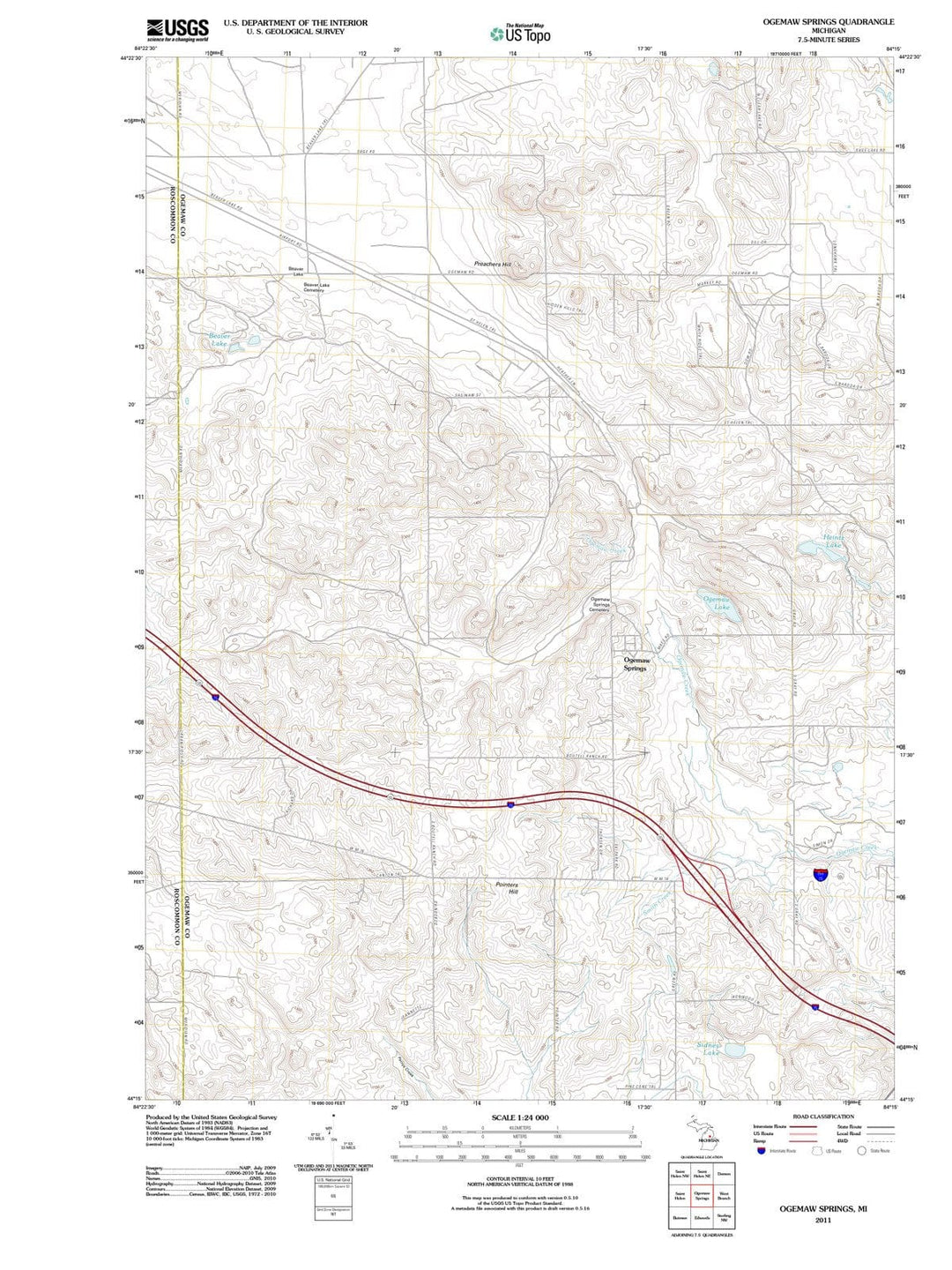 2011 Ogemaw Springs, MI - Michigan - USGS Topographic Map