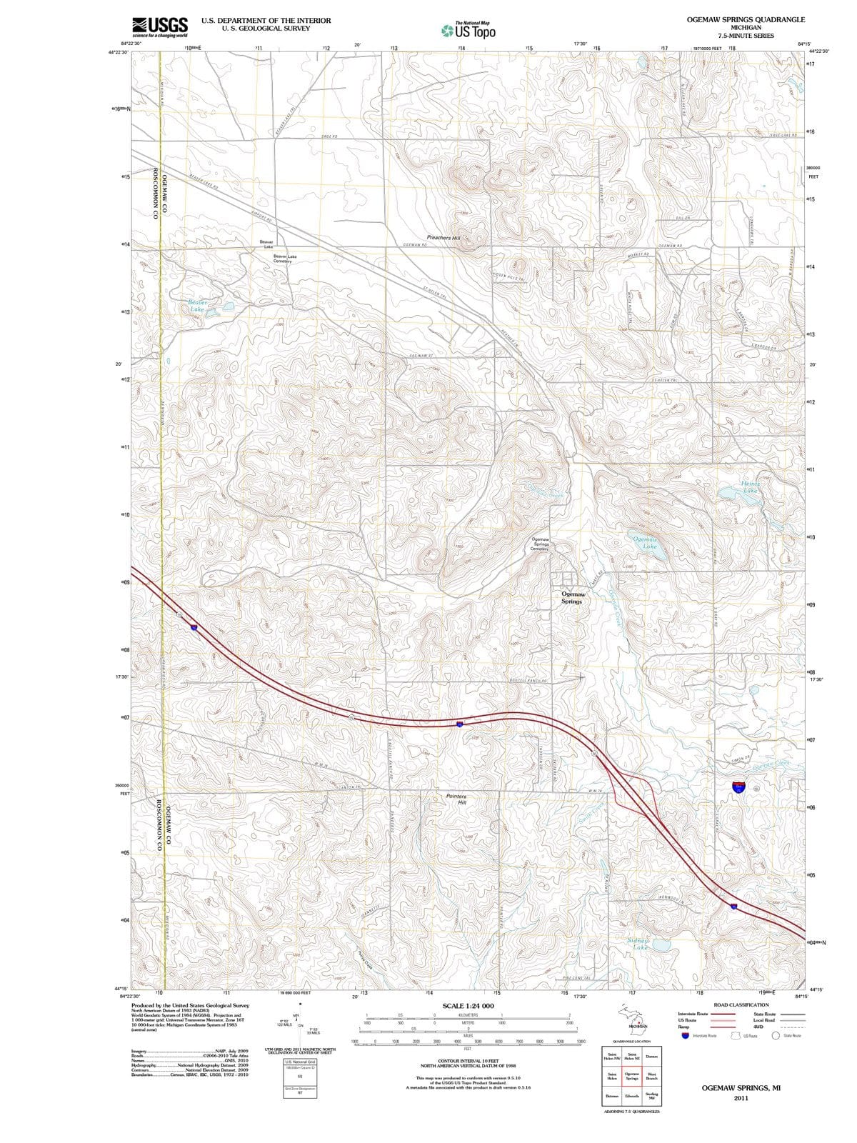 2011 Ogemaw Springs, MI - Michigan - USGS Topographic Map