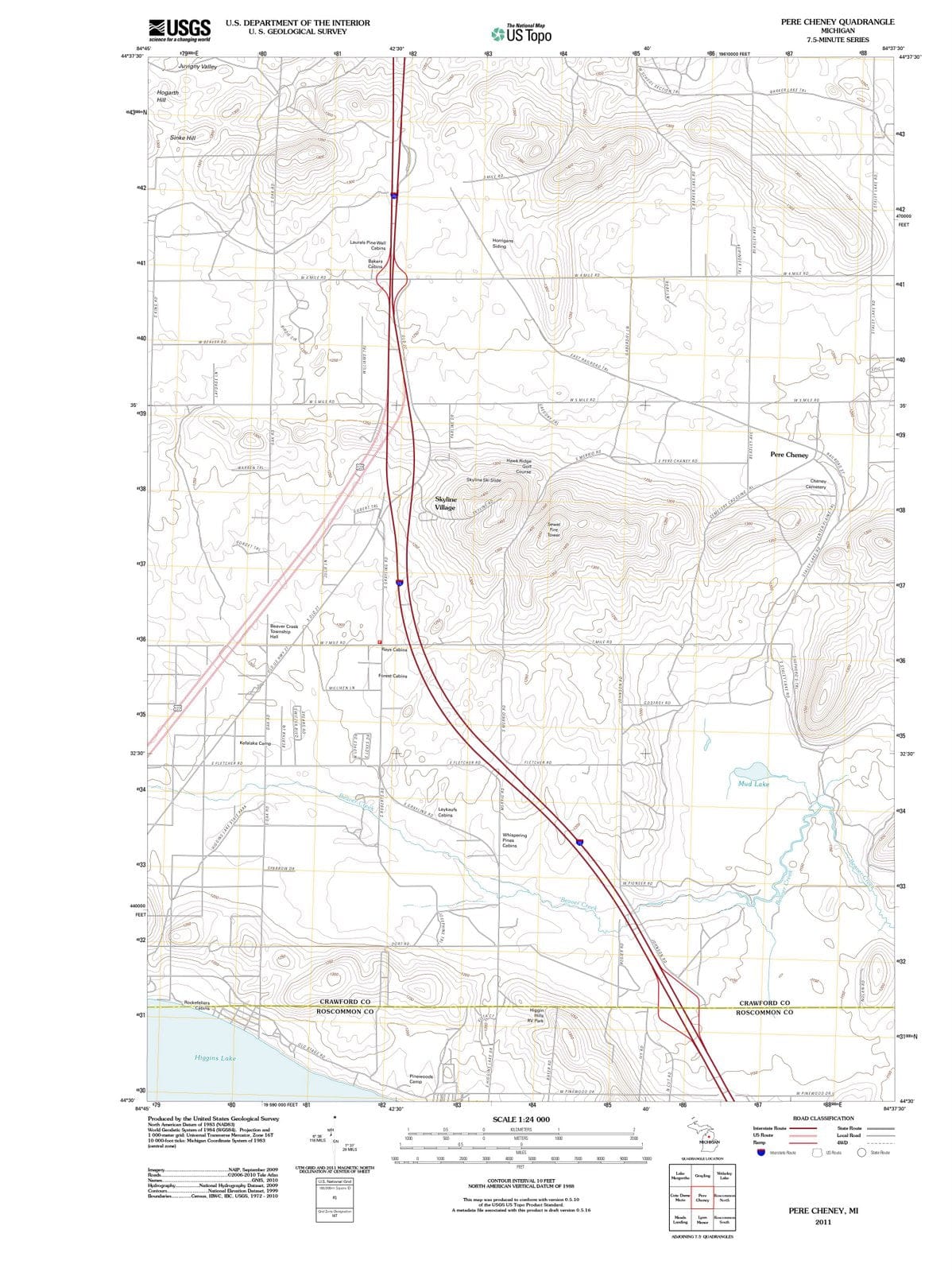 2011 Pere Cheney, MI - Michigan - USGS Topographic Map
