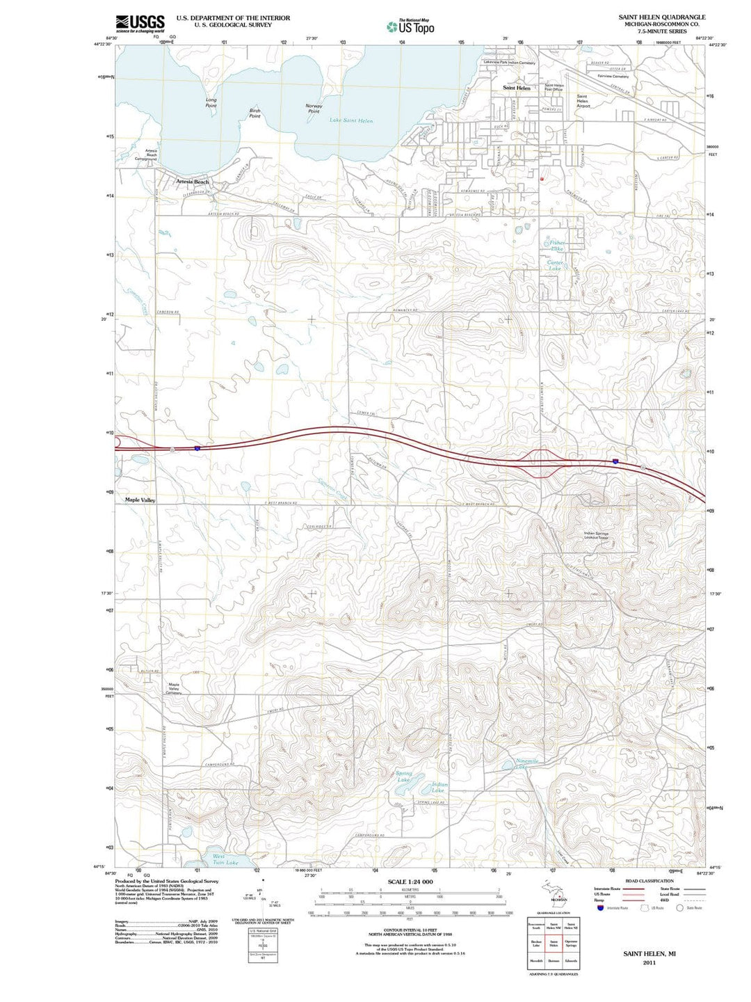 2011 Saint Helen, MI - Michigan - USGS Topographic Map v3