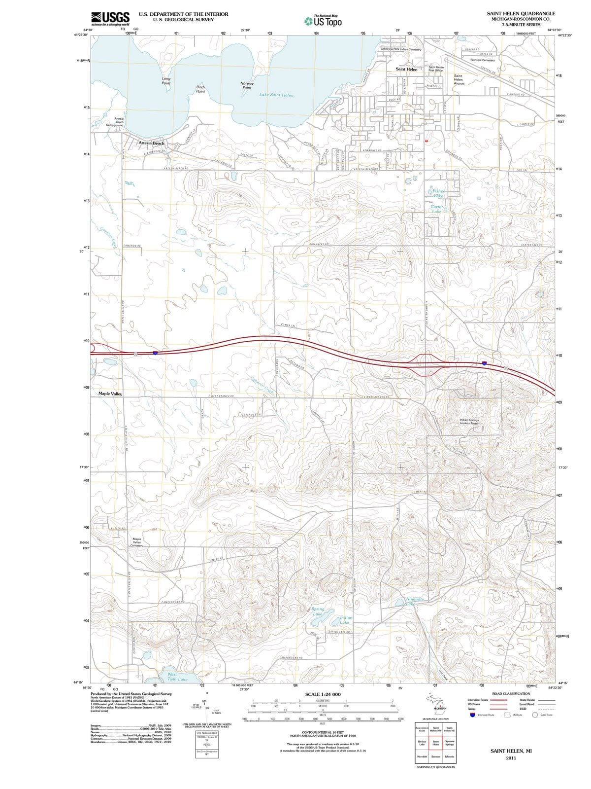2011 Saint Helen, MI - Michigan - USGS Topographic Map v3