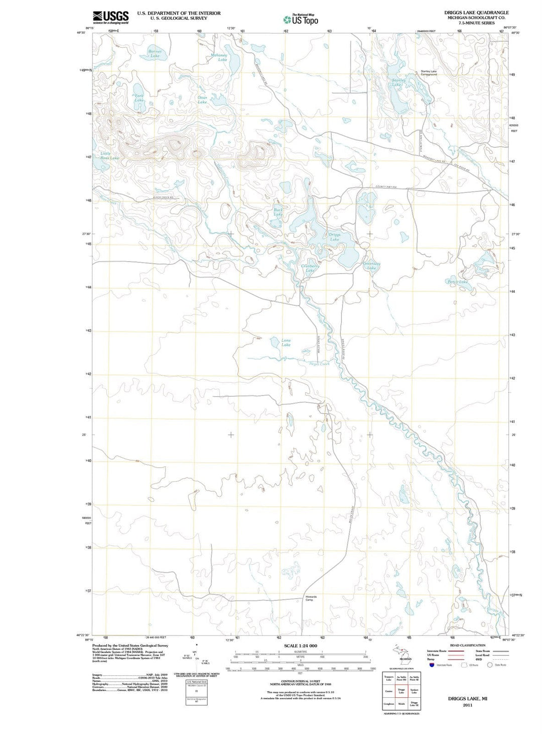 2011 Driggs Lake, MI - Michigan - USGS Topographic Map