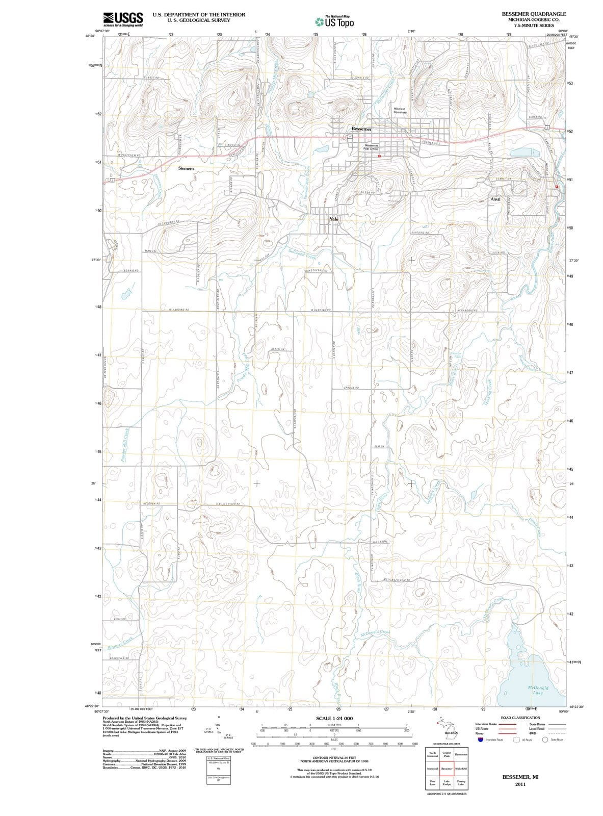2011 Bessemer, MI - Michigan - USGS Topographic Map