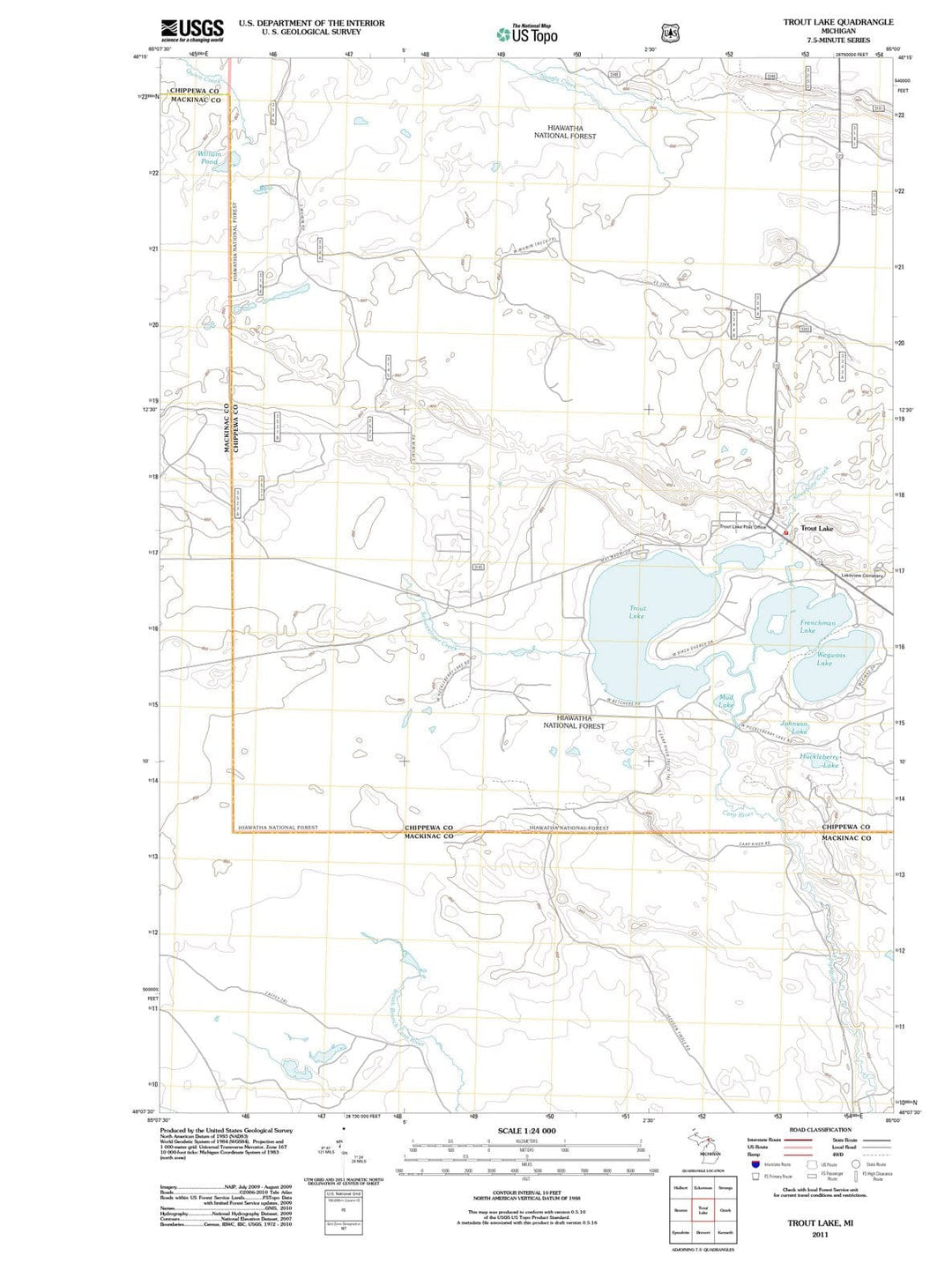 2011 Trout Lake, MI - Michigan - USGS Topographic Map