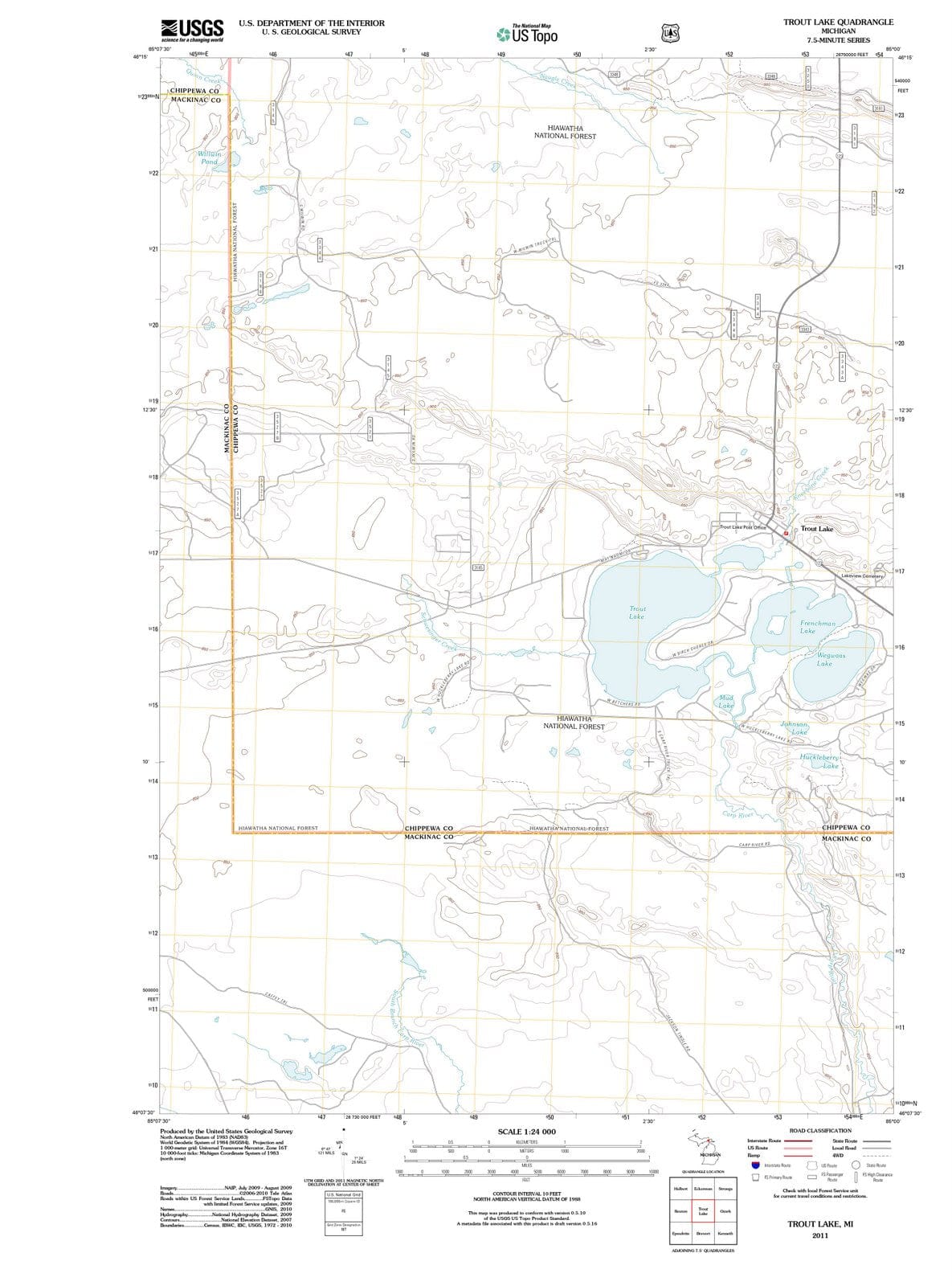 2011 Trout Lake, MI - Michigan - USGS Topographic Map