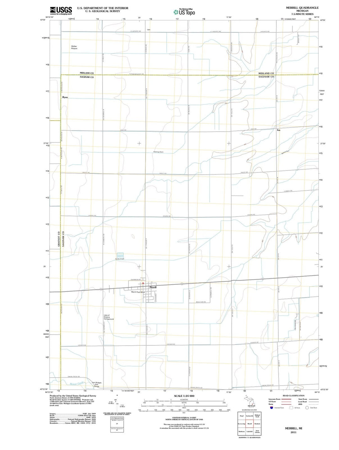 2011 Merrill, MI - Michigan - USGS Topographic Map
