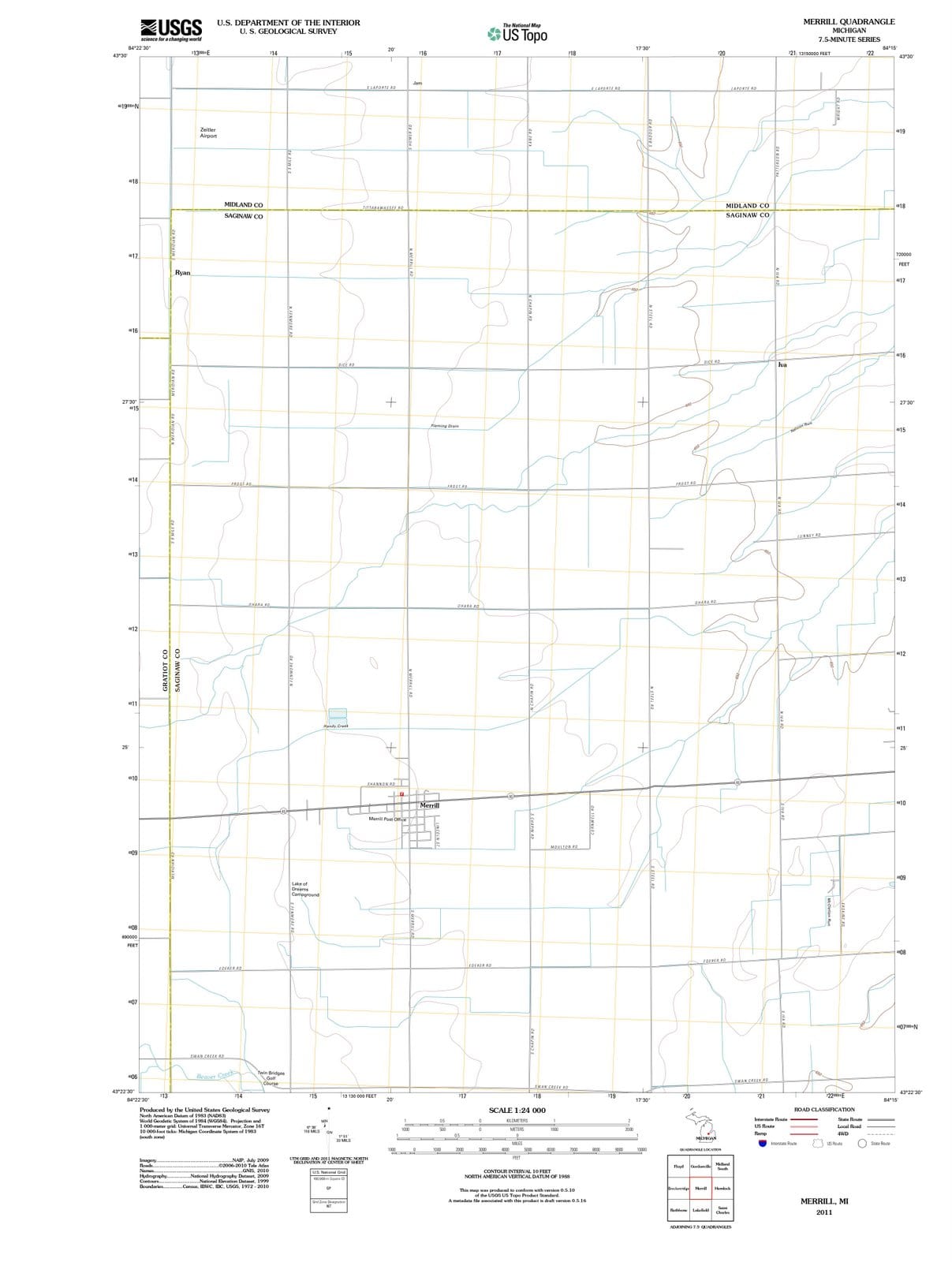 2011 Merrill, MI - Michigan - USGS Topographic Map