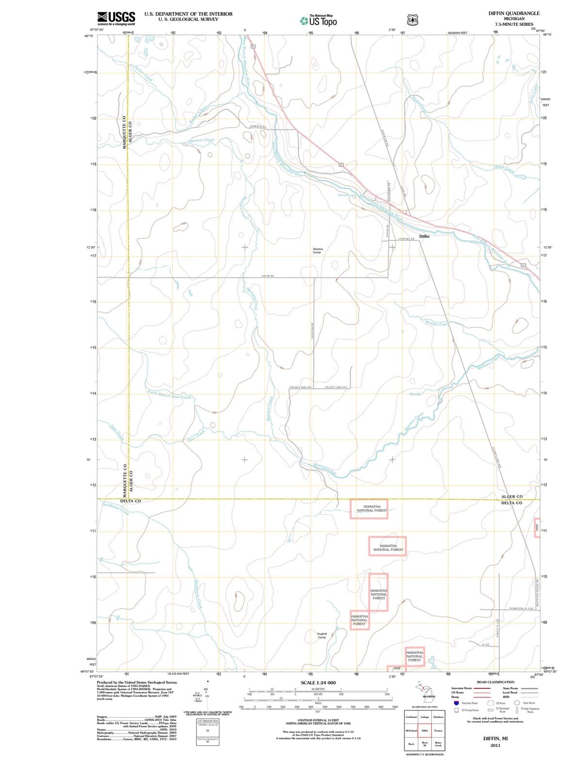 2011 Diffin, MI - Michigan - USGS Topographic Map