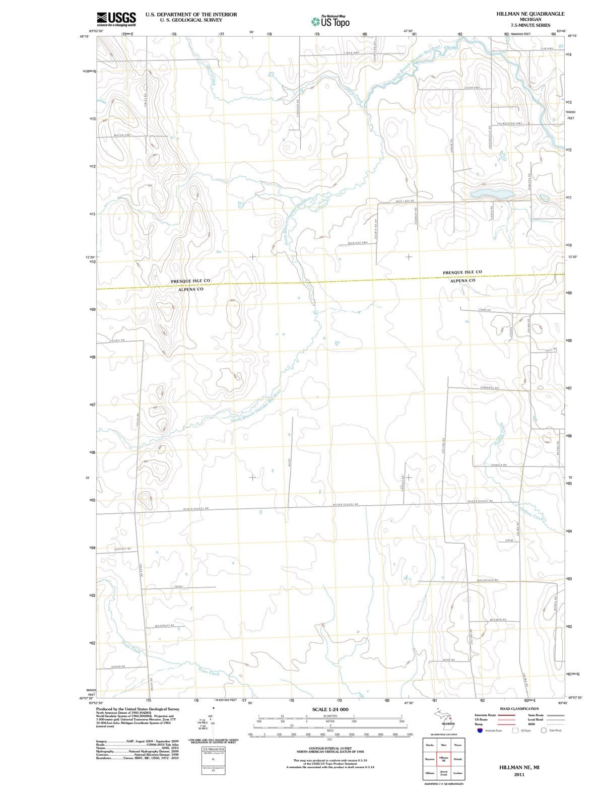 2011 Hillman, MI - Michigan - USGS Topographic Map