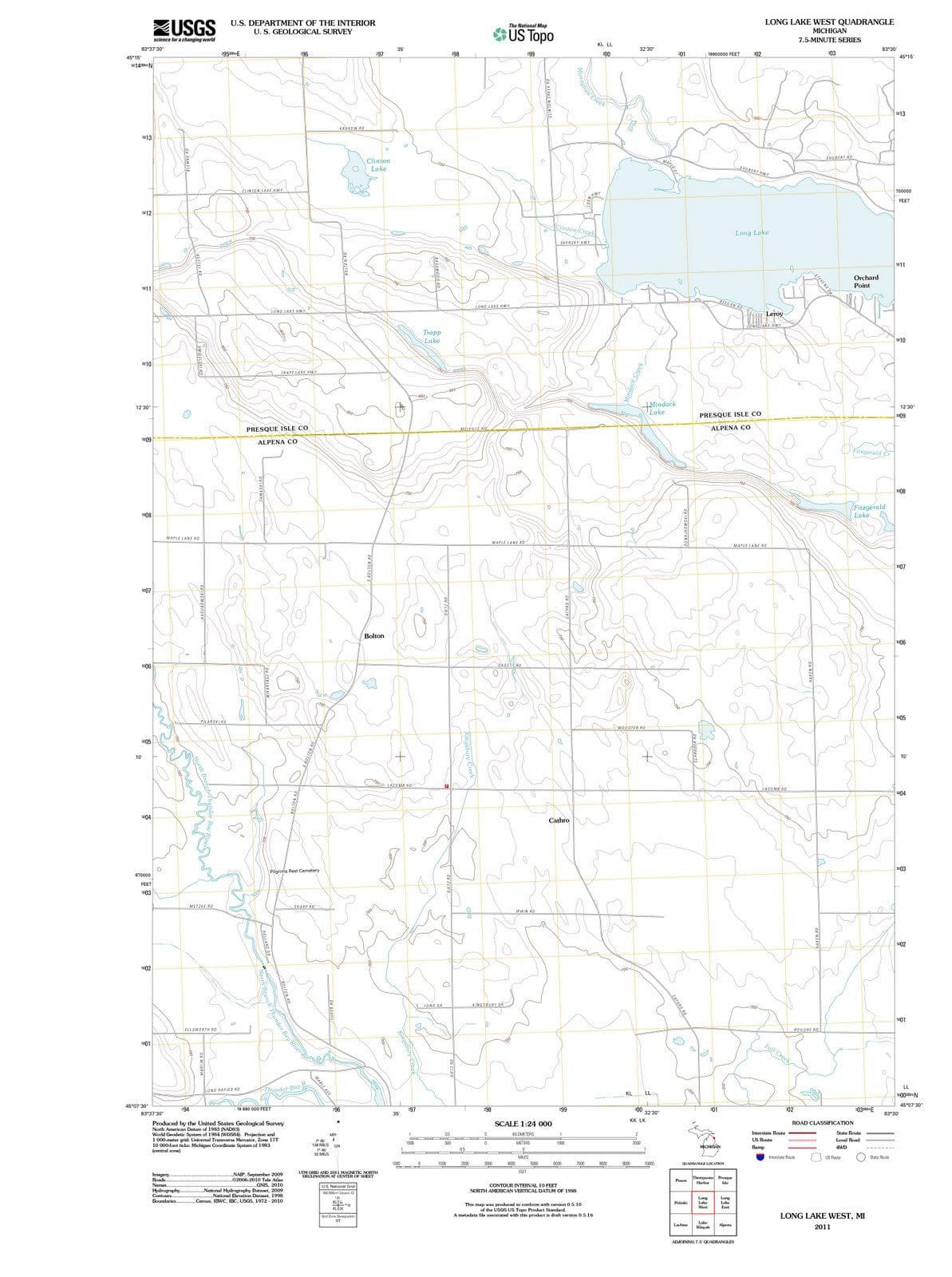 2011 Long Lake West, MI - Michigan - USGS Topographic Map