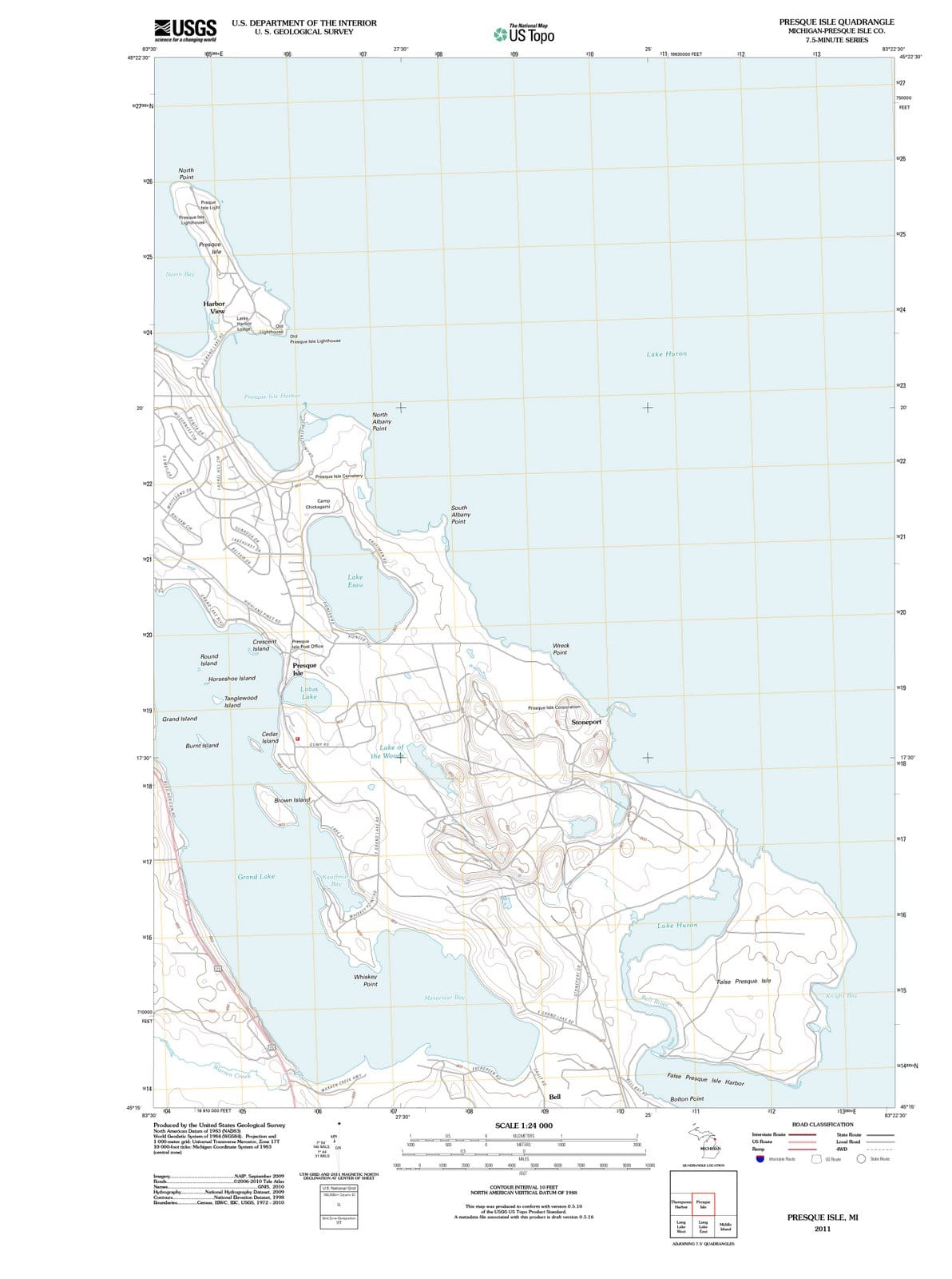 2011 Presque Isle, MI - Michigan - USGS Topographic Map