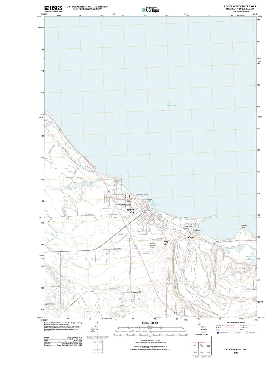 2011 Rogers City, MI - Michigan - USGS Topographic Map