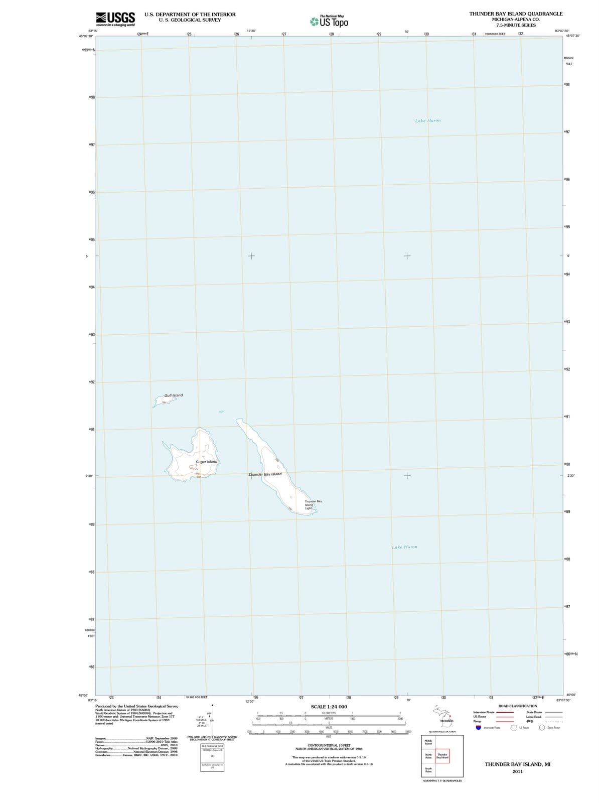 2011 Thunder Bay Island, MI - Michigan - USGS Topographic Map