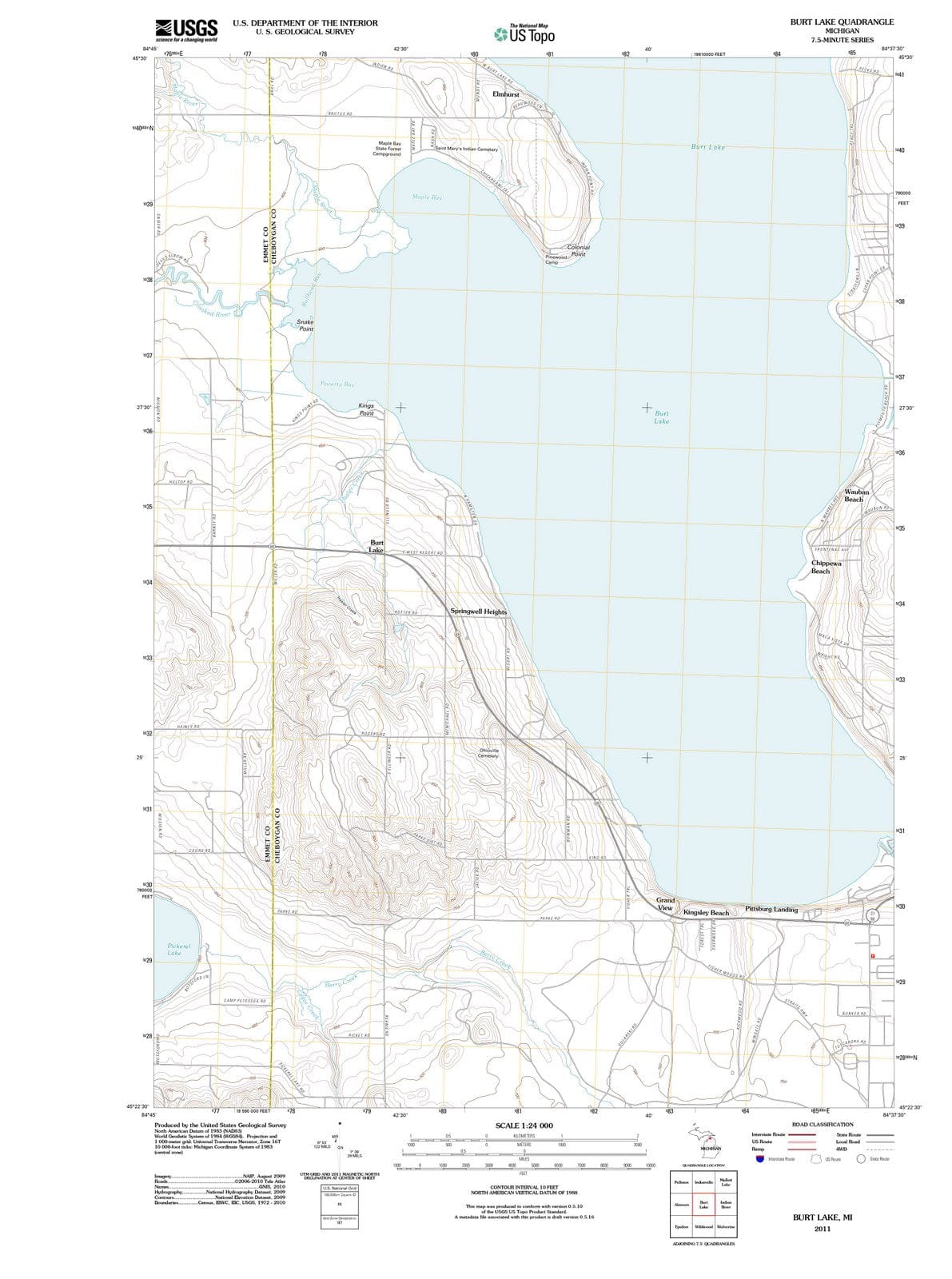 2011 Burt Lake, MI - Michigan - USGS Topographic Map