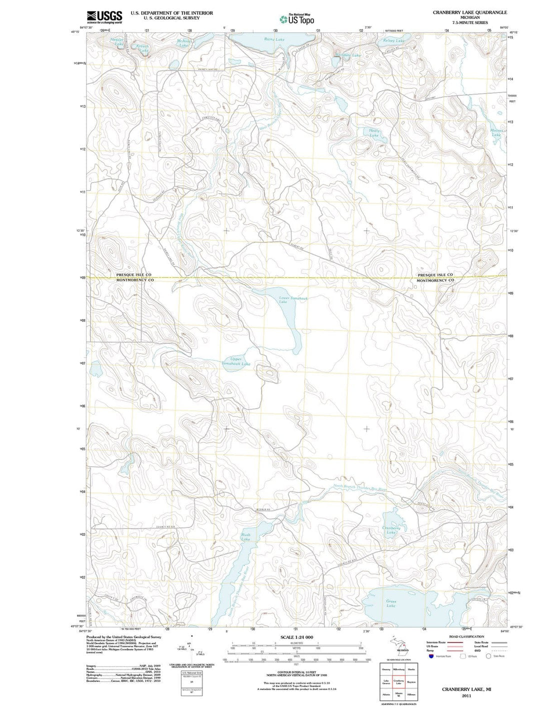 2011 Cranberry Lake, MI - Michigan - USGS Topographic Map