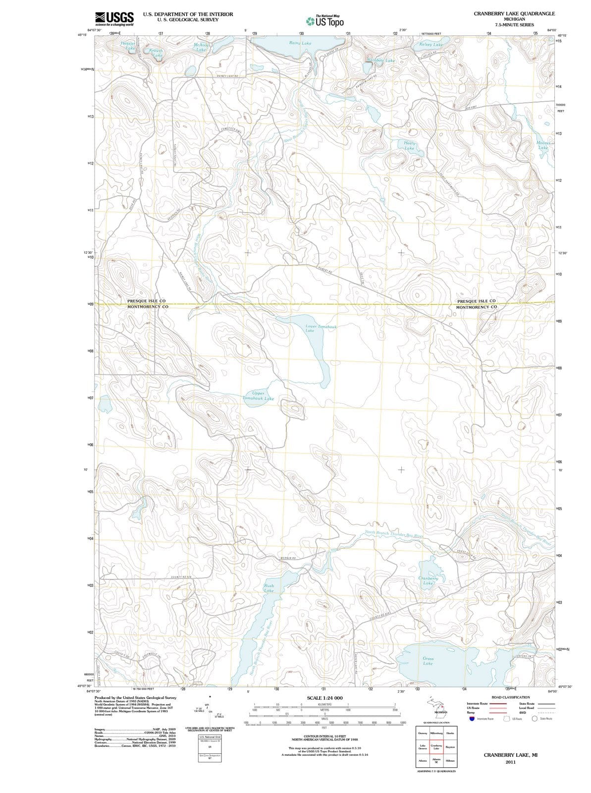 2011 Cranberry Lake, MI - Michigan - USGS Topographic Map