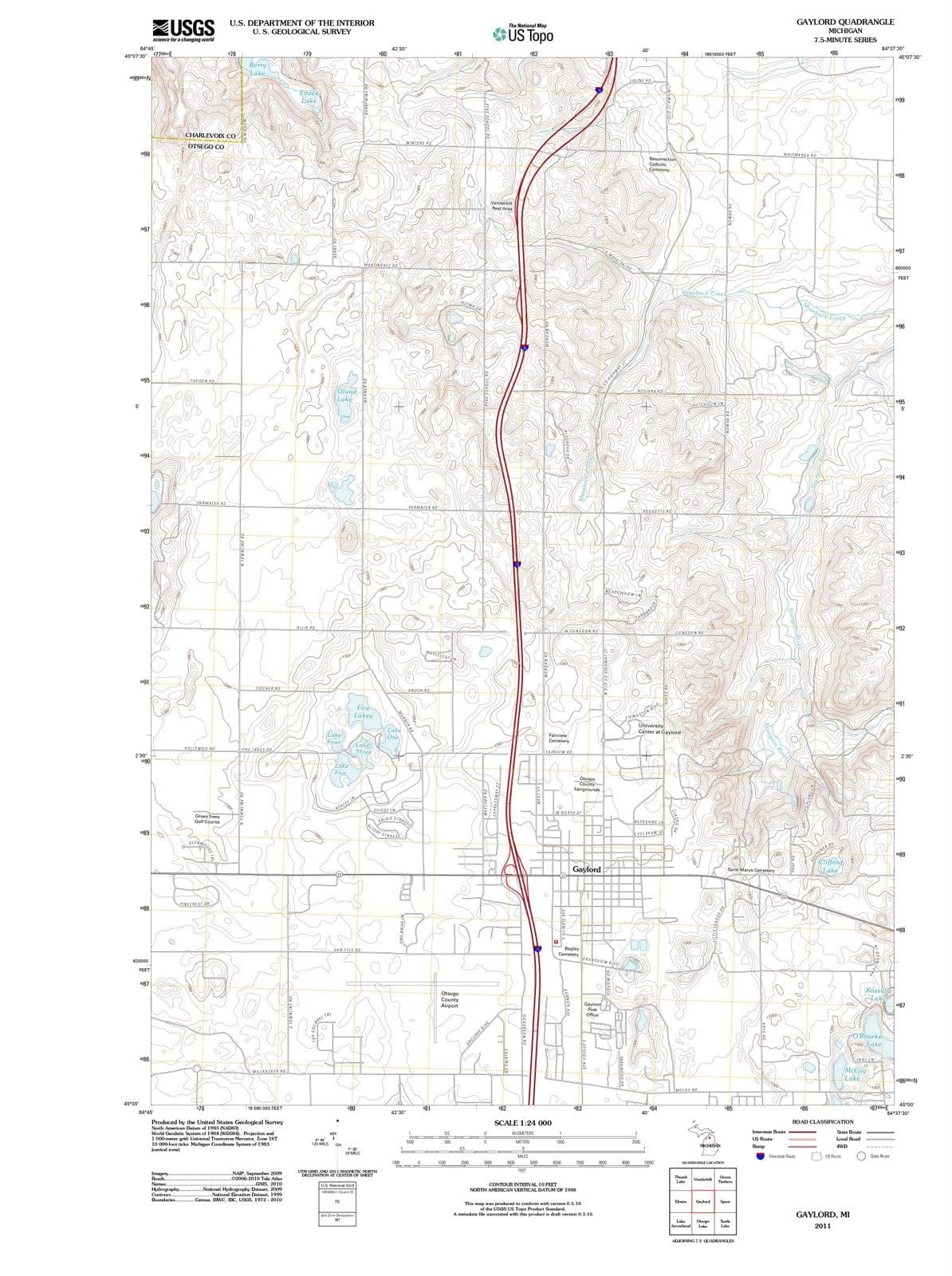 2011 Gaylord, MI - Michigan - USGS Topographic Map