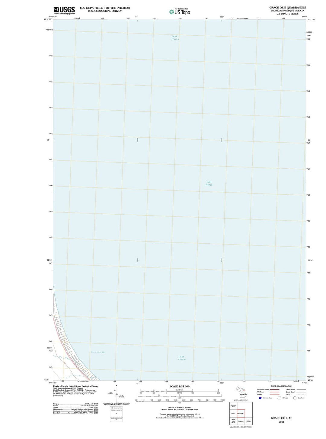 2011 Grace OE E, MI - Michigan - USGS Topographic Map