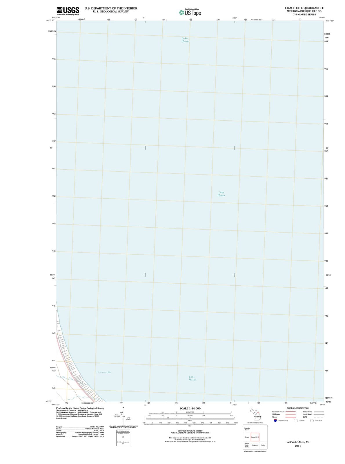2011 Grace OE E, MI - Michigan - USGS Topographic Map