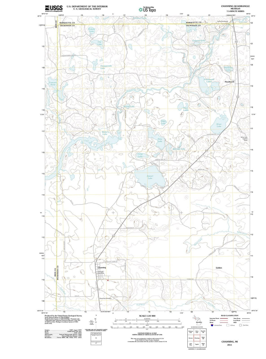 2011 Channing, MI - Michigan - USGS Topographic Map