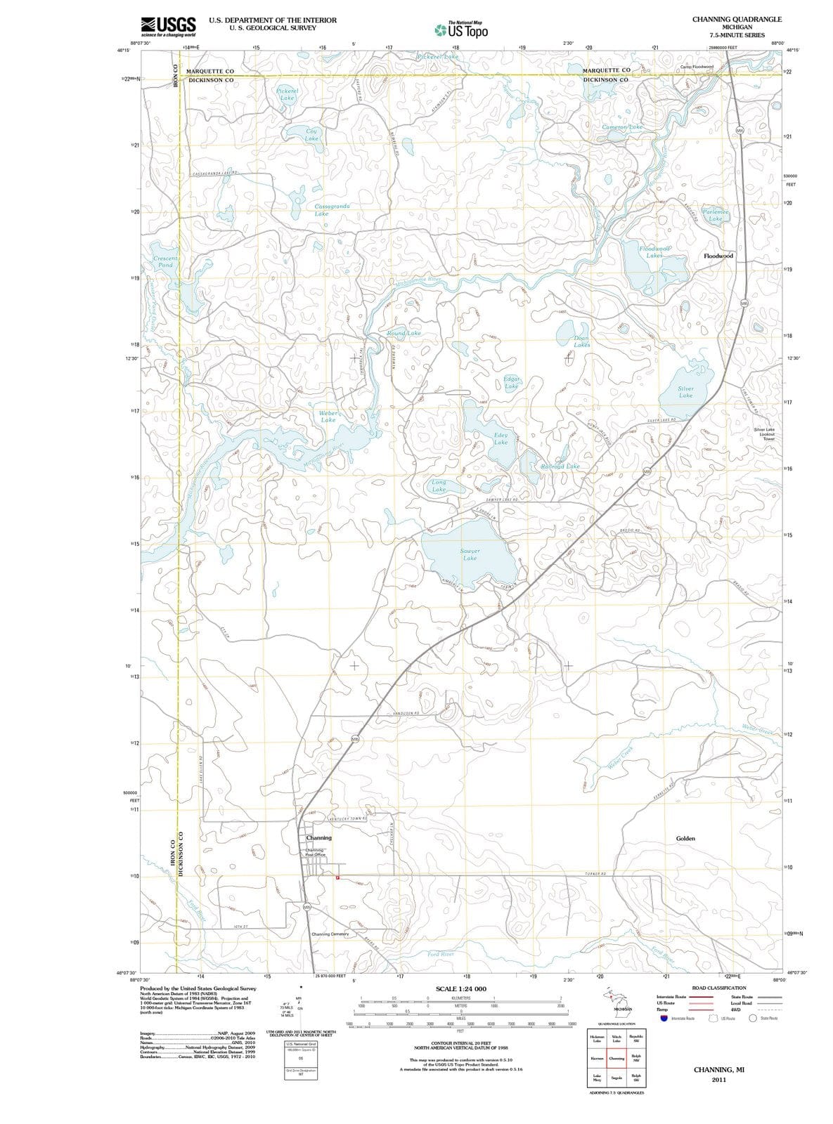 2011 Channing, MI - Michigan - USGS Topographic Map