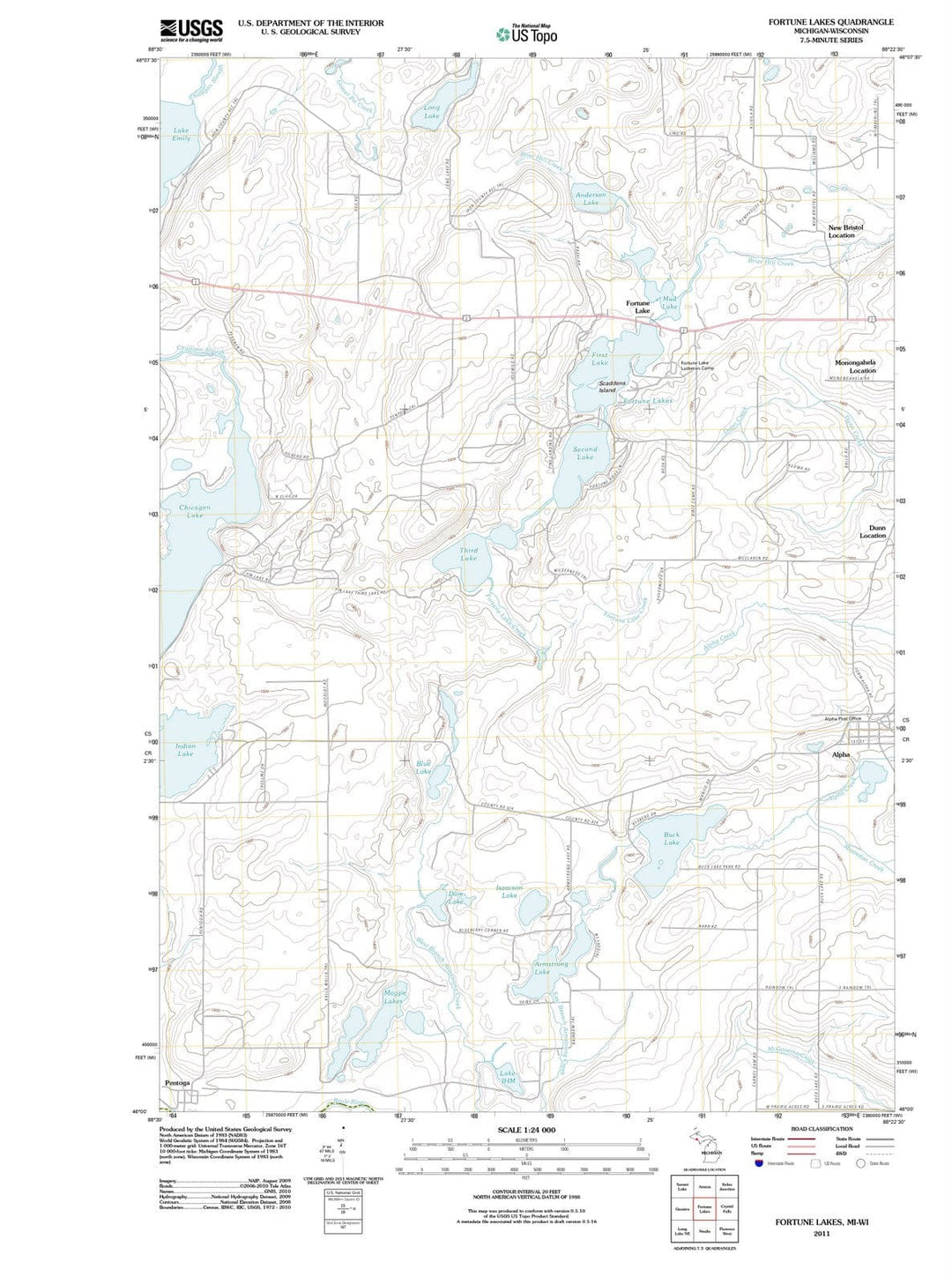 2011 Fortune Lakes, MI - Michigan - USGS Topographic Map