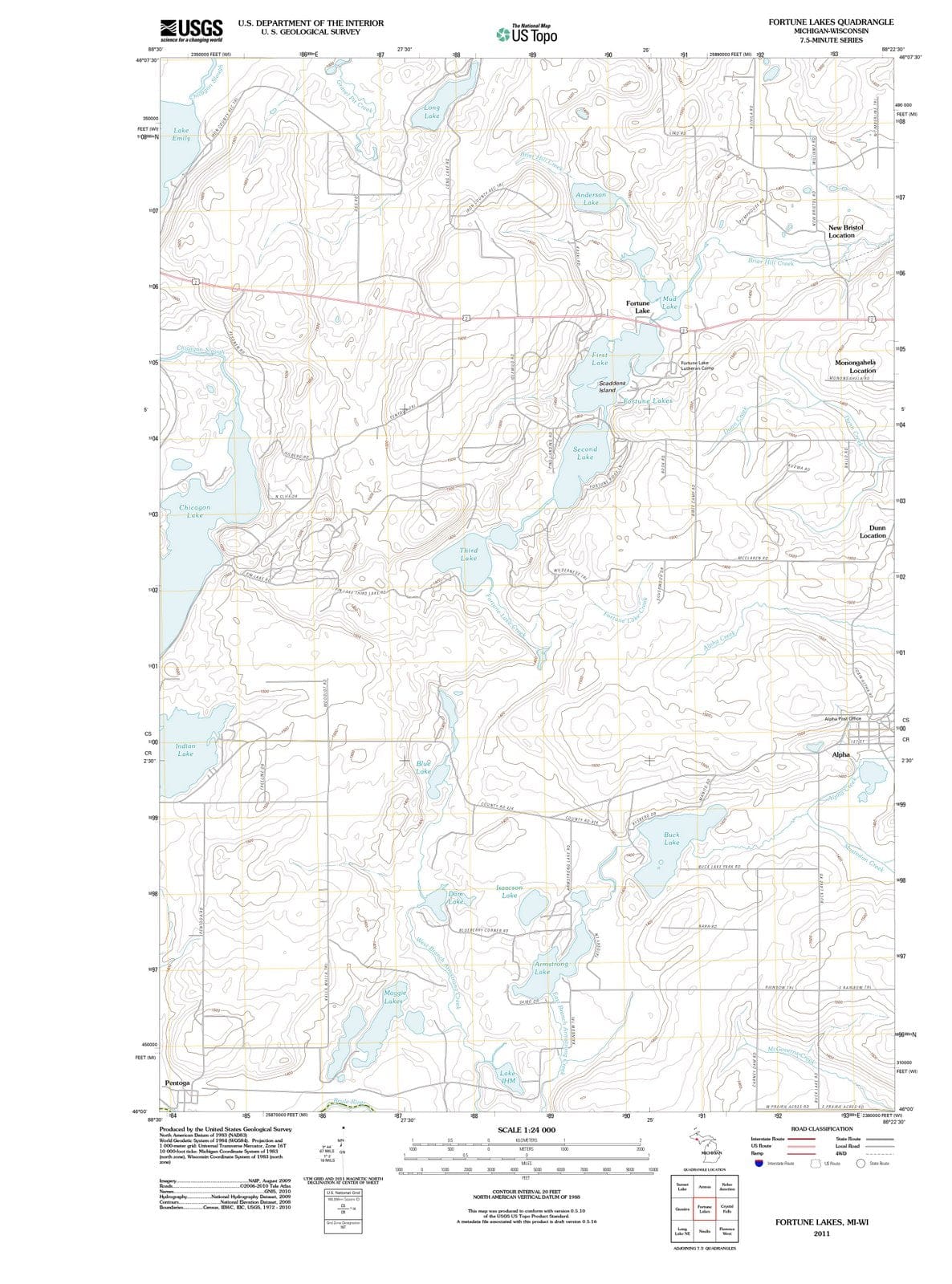 2011 Fortune Lakes, MI - Michigan - USGS Topographic Map