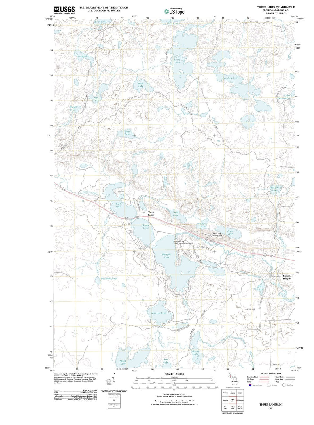 2011 Three Lakes, MI - Michigan - USGS Topographic Map