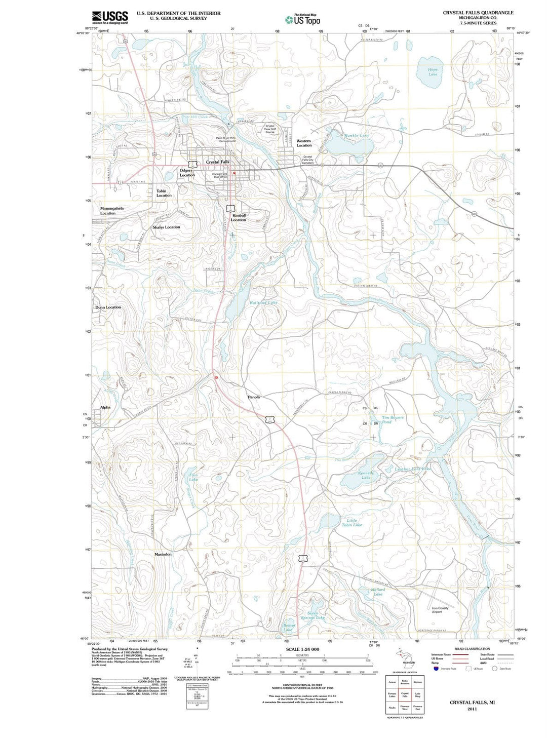 2011 Crystal Falls, MI - Michigan - USGS Topographic Map