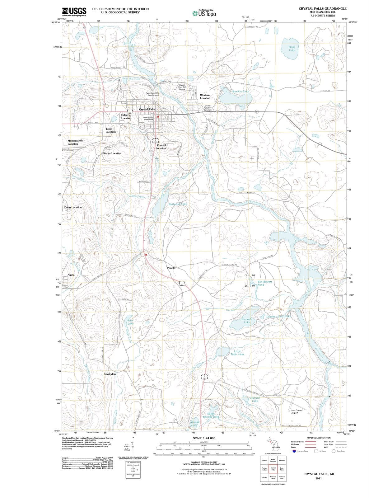 2011 Crystal Falls, MI - Michigan - USGS Topographic Map