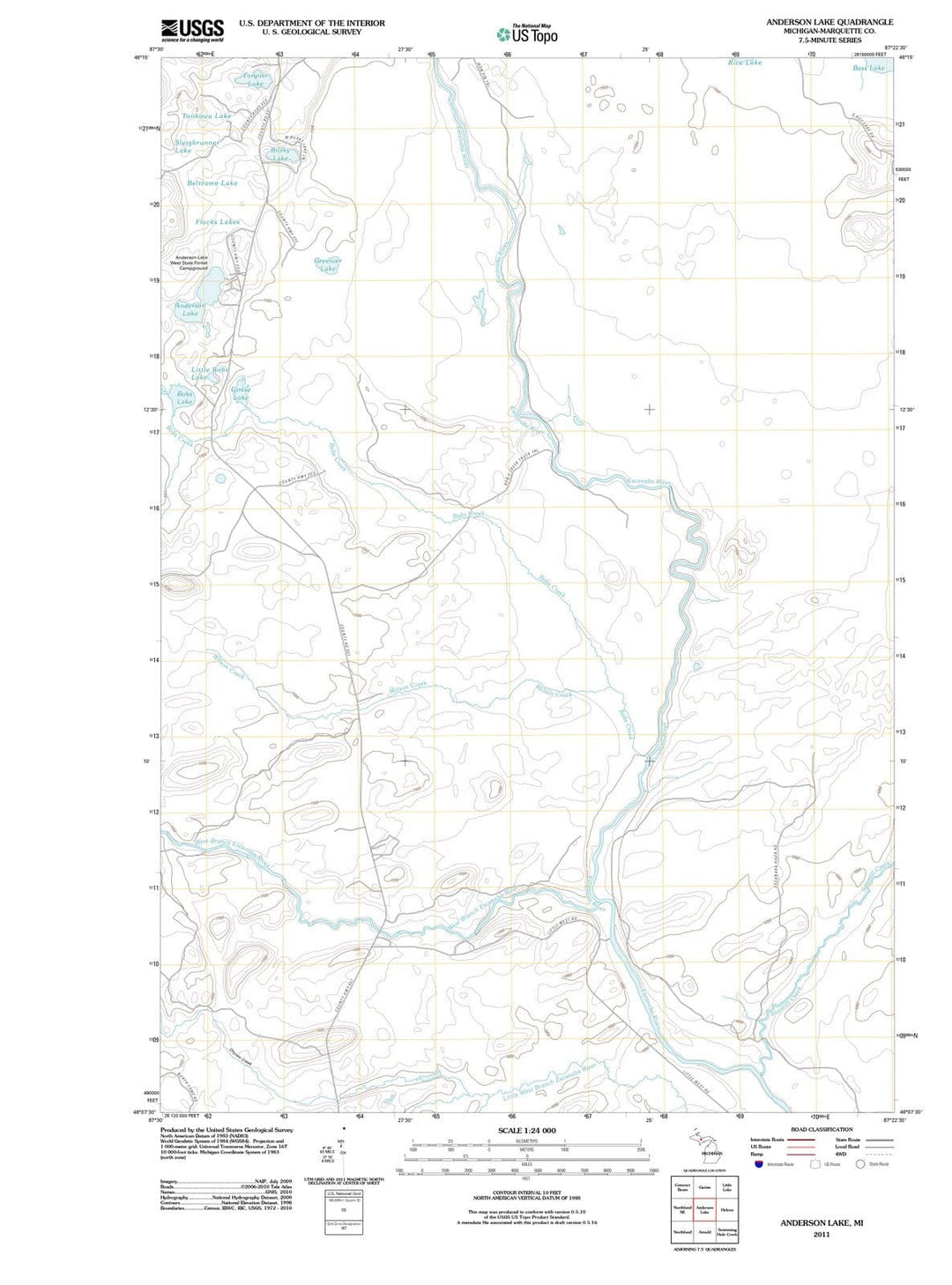 2011 Anderson Lake, MI - Michigan - USGS Topographic Map