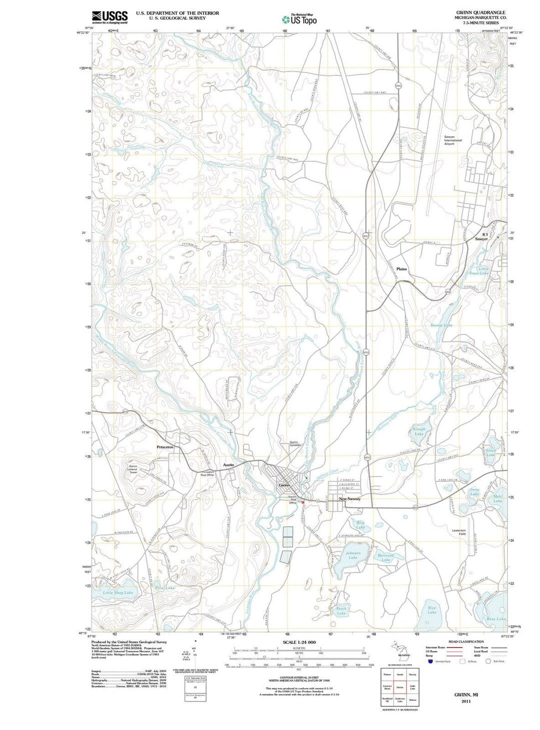 2011 Gwinn, MI - Michigan - USGS Topographic Map