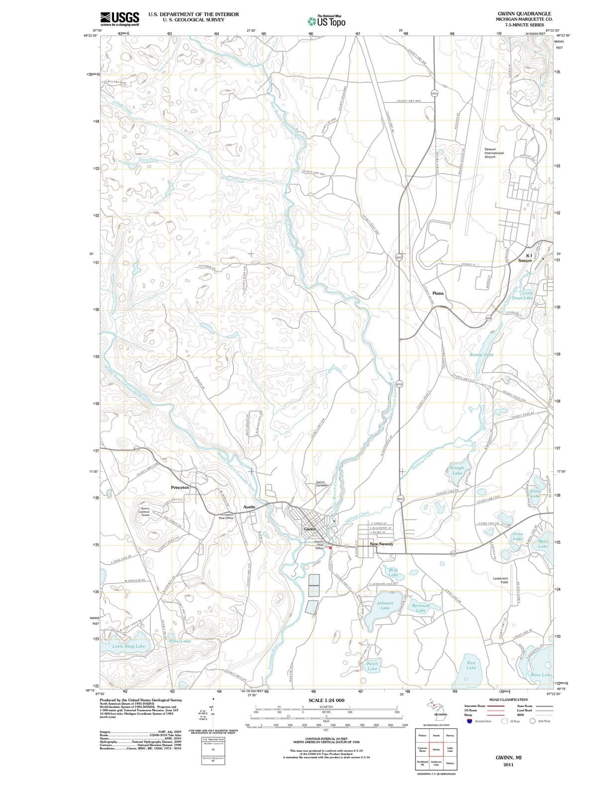 2011 Gwinn, MI - Michigan - USGS Topographic Map